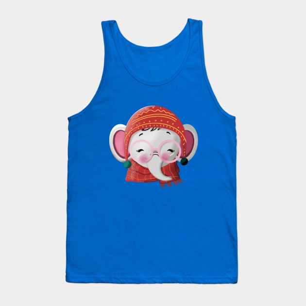 Cute Scarved Baby Elephant Tank Top by Miss Compass Hands 